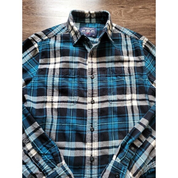 American Eagle Prep Fit, Men's Long Sleeve Button Up Flannel Shirt, Size Small - Picture 2 of 6